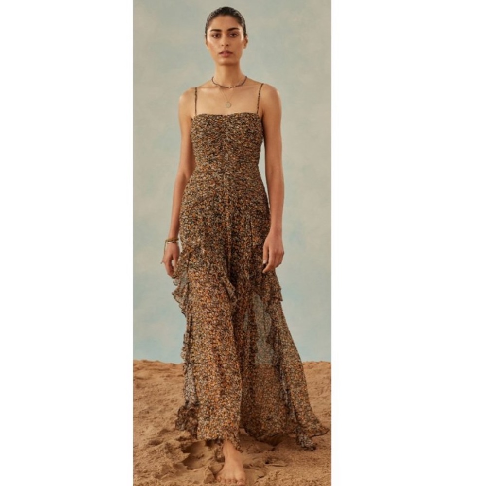 Shona Joy Paloma Ruched Frill Maxi dress size 8